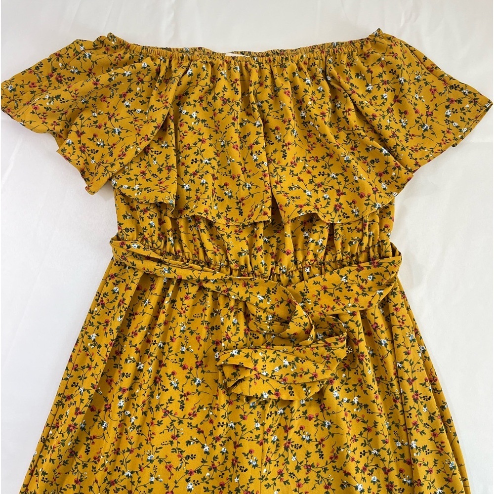 UMGEE Ruffled Strapless Flare Jumpsuit Medium - Ditsy Floral Tiered Comfy - Picture 2 of 10